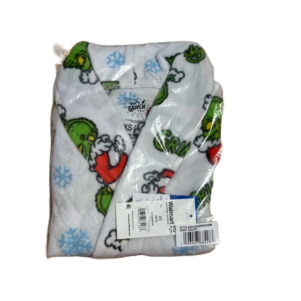 Kids Grinch Pajama Robe NEW XS 4/5 Christmas Dr. Seuss White Green Red